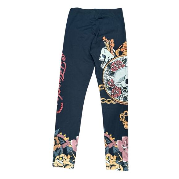 Ed Hardy Black Leggings with Skull and Floral Design Size Small - Picture 2 of 4